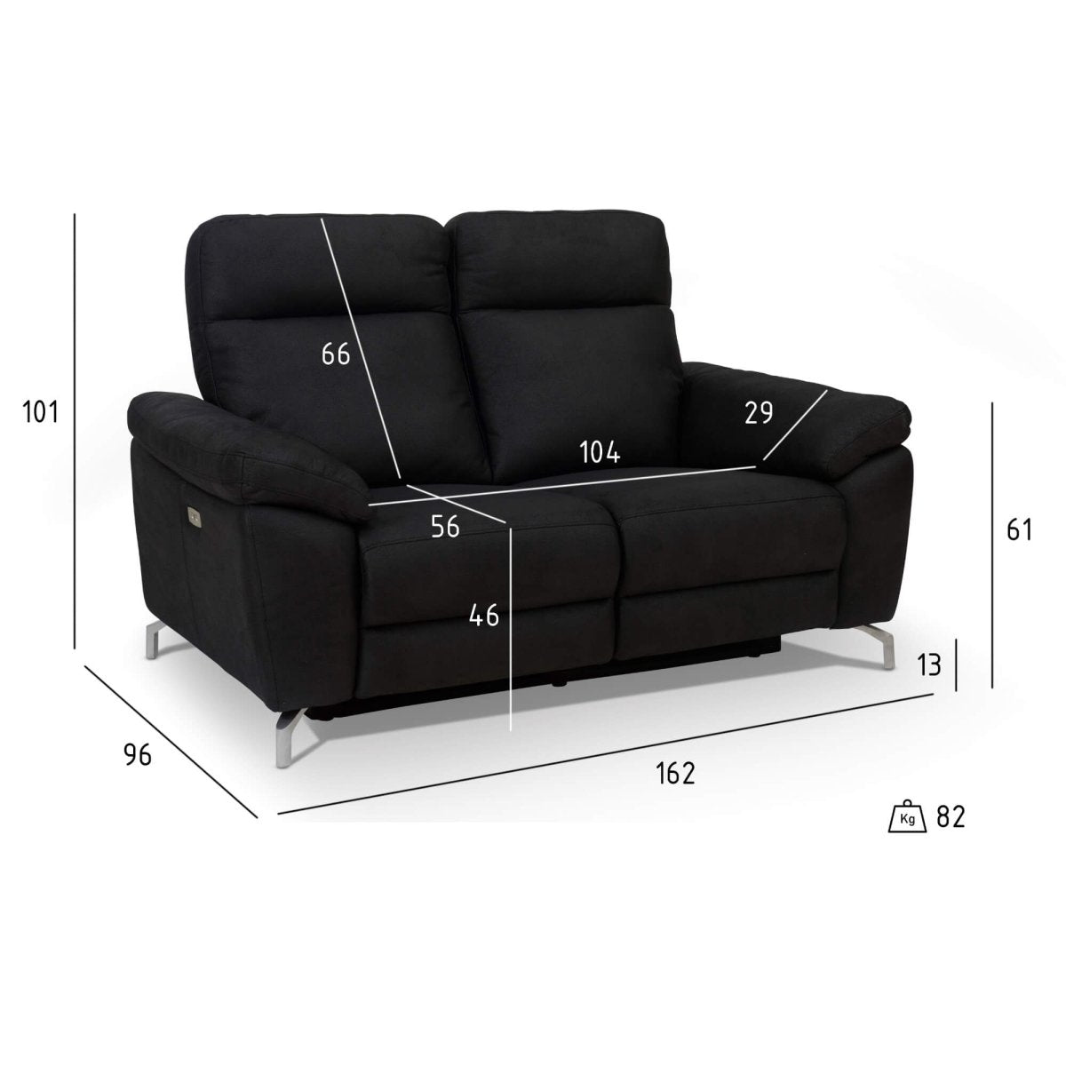 Elektrisches 2-Sitzer Relaxsofa Selesta – Stoff Schwarz mit USB