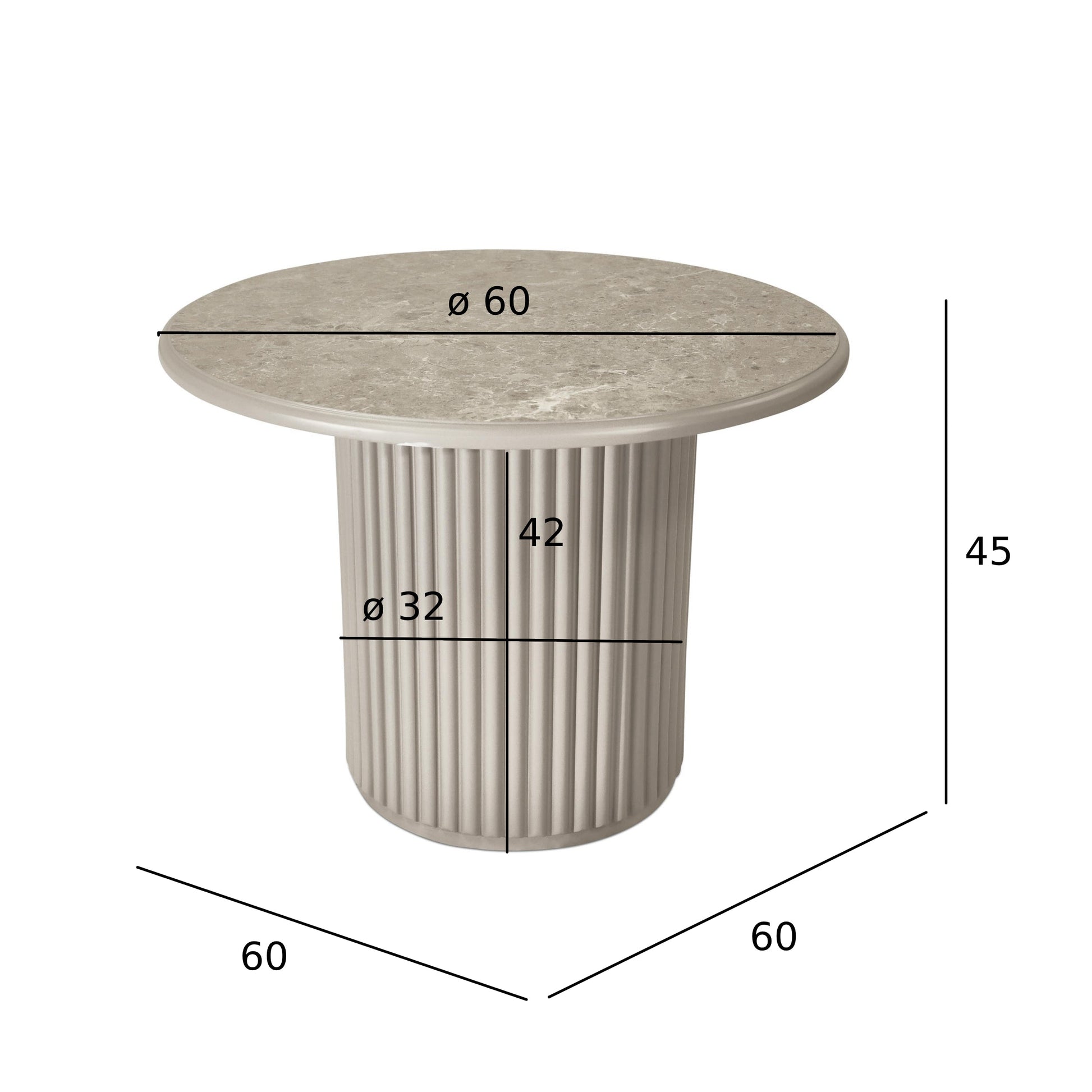 Couchtisch Rund ø60 cm - Marmoroptik & Lamellenoptik Beige