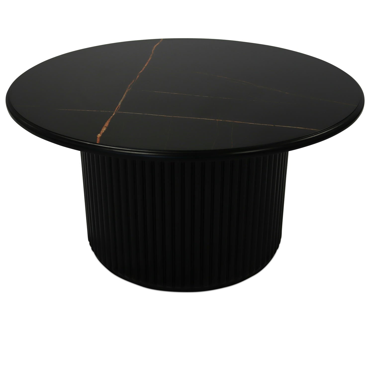 Couchtisch Rund ø80 cm - Marmoroptik & Lamellenoptik Schwarz
