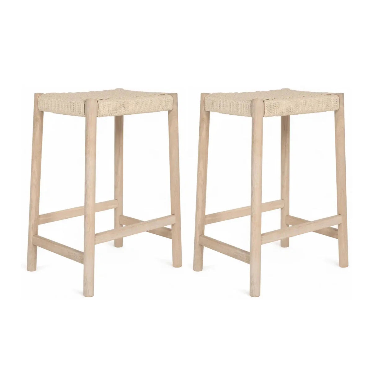 2er Set Barhocker Ida mit Geflechtsitz - Eiche bianco