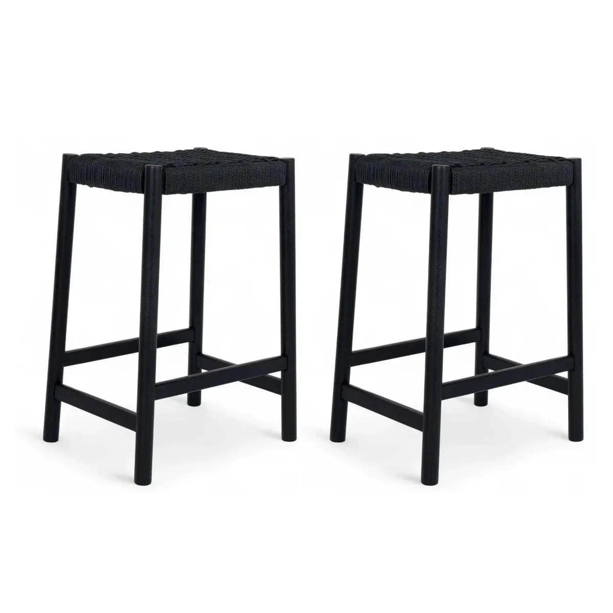 2er Set Barhocker Ida mit Geflechtsitz - Schwarz