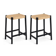 2er Set Barhocker Ida mit Geflechtsitz - Schwarz