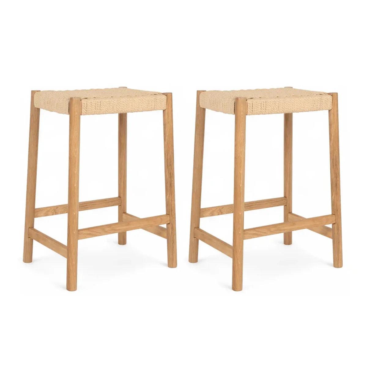 2er Set Barhocker Ida mit Geflechtsitz - Wildeiche