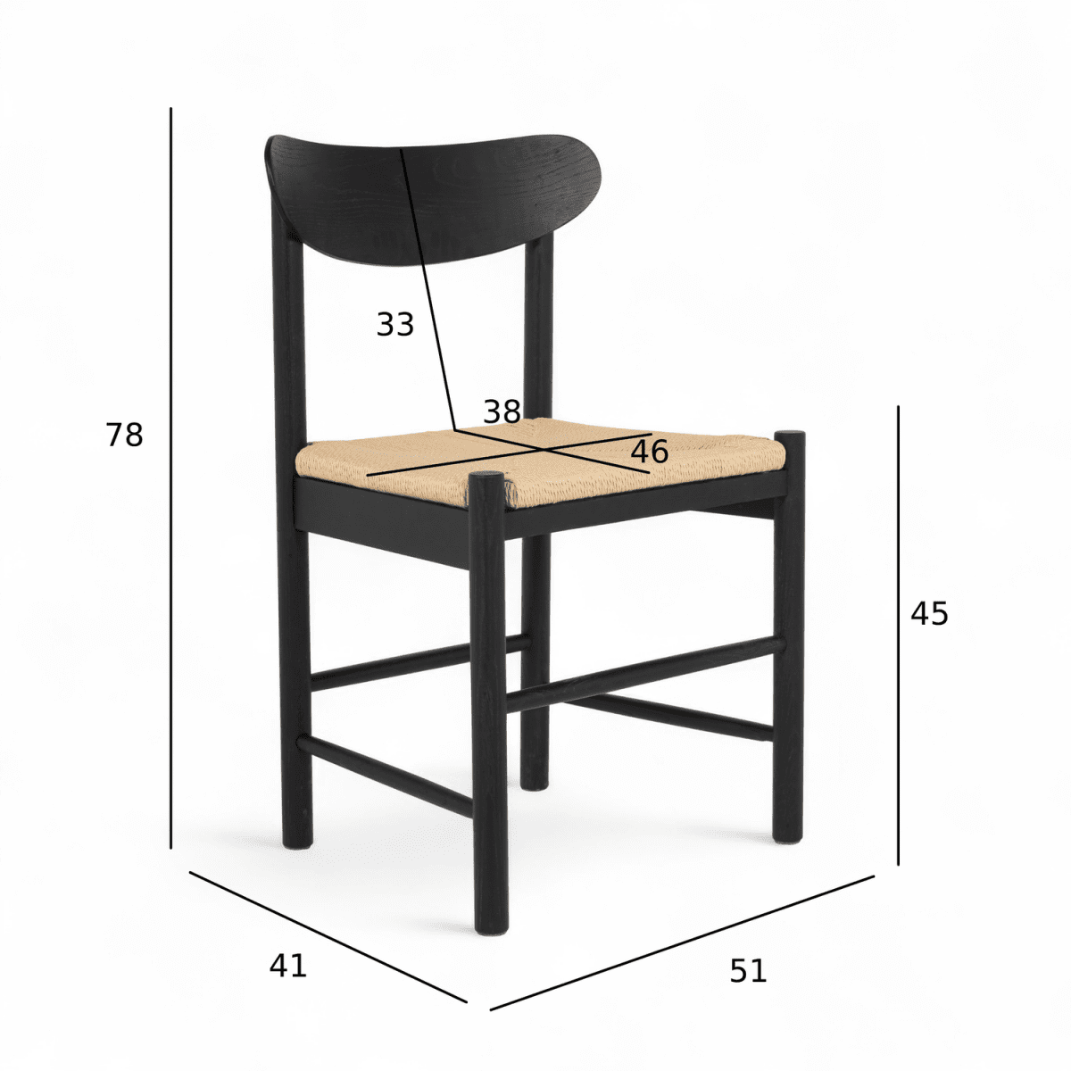 2er Set Esszimmerstühle Malou mit Geflechtsitz - Schwarz