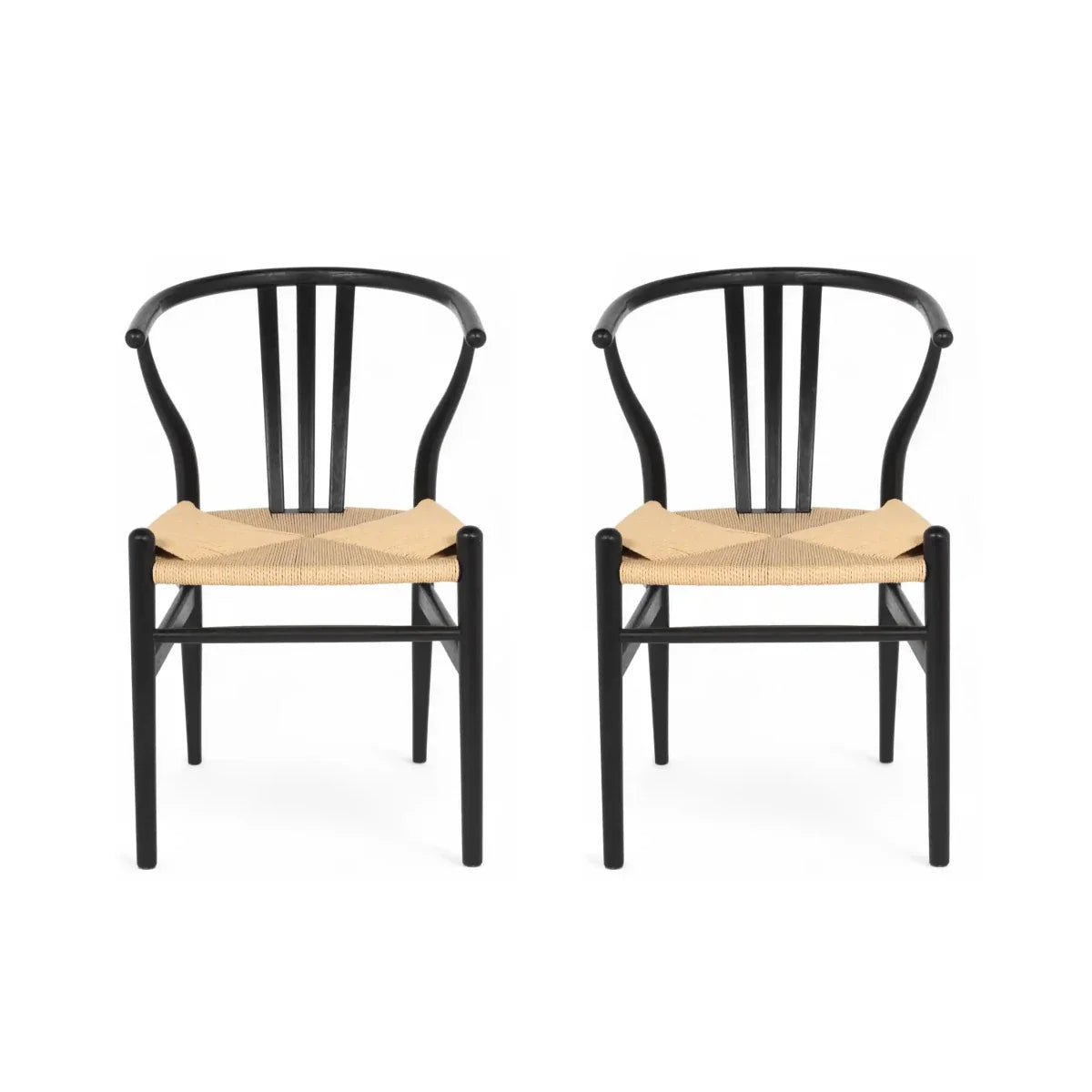 2er Set Esszimmerstühle Nikoline mit Geflechtsitz - Schwarz