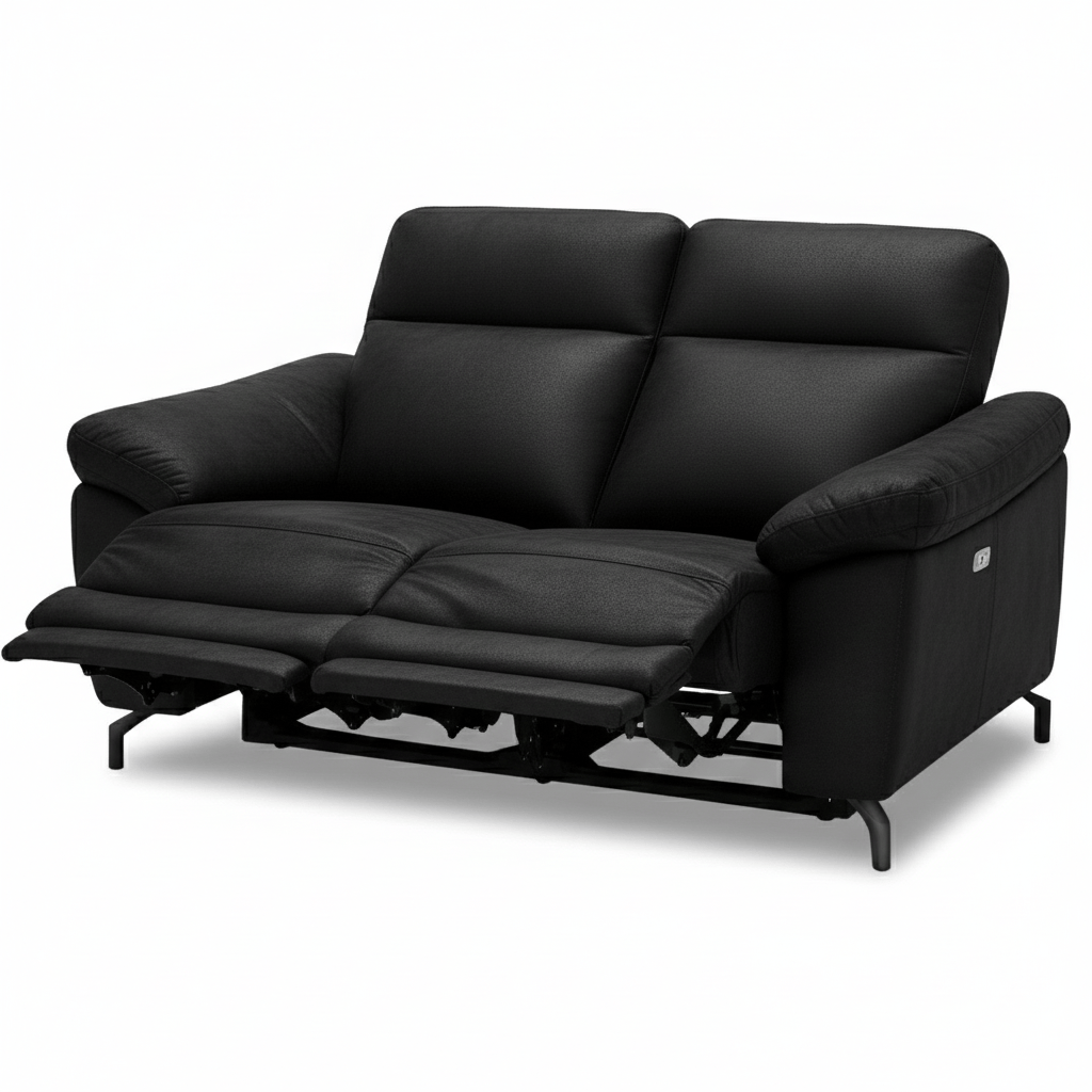 Couchgarnitur 3+2 - mit Elektrische Relaxfunktion, USB - Stoffbezug Schwarz