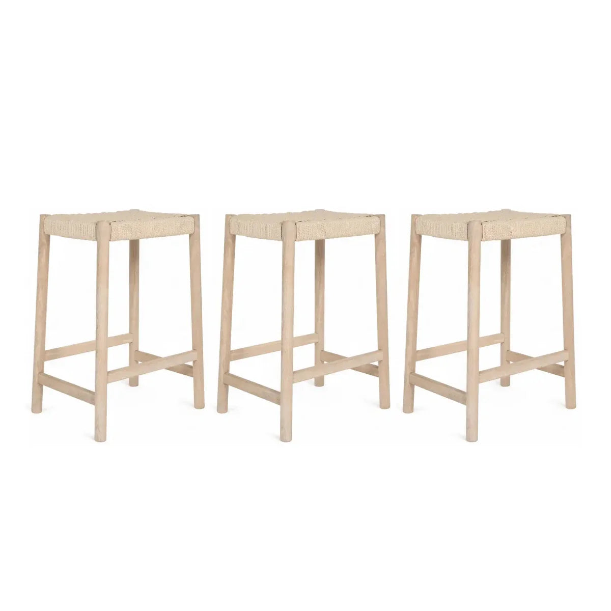 3er Set Barhocker Ida mit Geflechtsitz - Eiche bianco