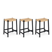 3er Set Barhocker Ida mit Geflechtsitz - Schwarz
