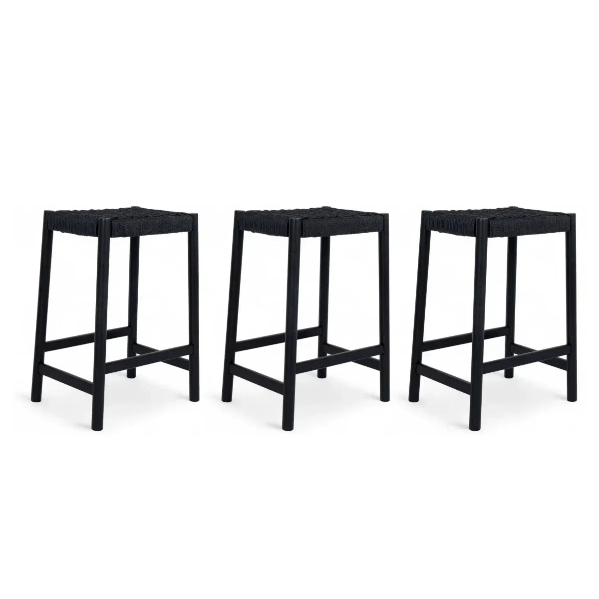 3er Set Barhocker Ida mit Geflechtsitz - Schwarz