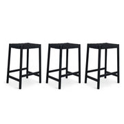 3er Set Barhocker Ida mit Geflechtsitz - Schwarz