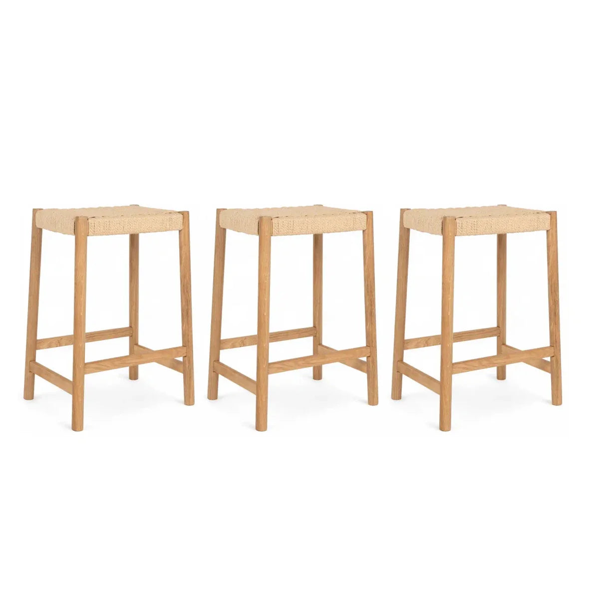 3er Set Barhocker Ida mit Geflechtsitz - Wildeiche