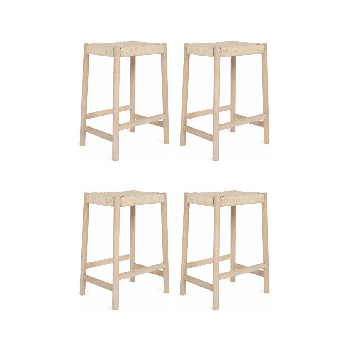 4er Set Barhocker Ida mit Geflechtsitz - Eiche bianco