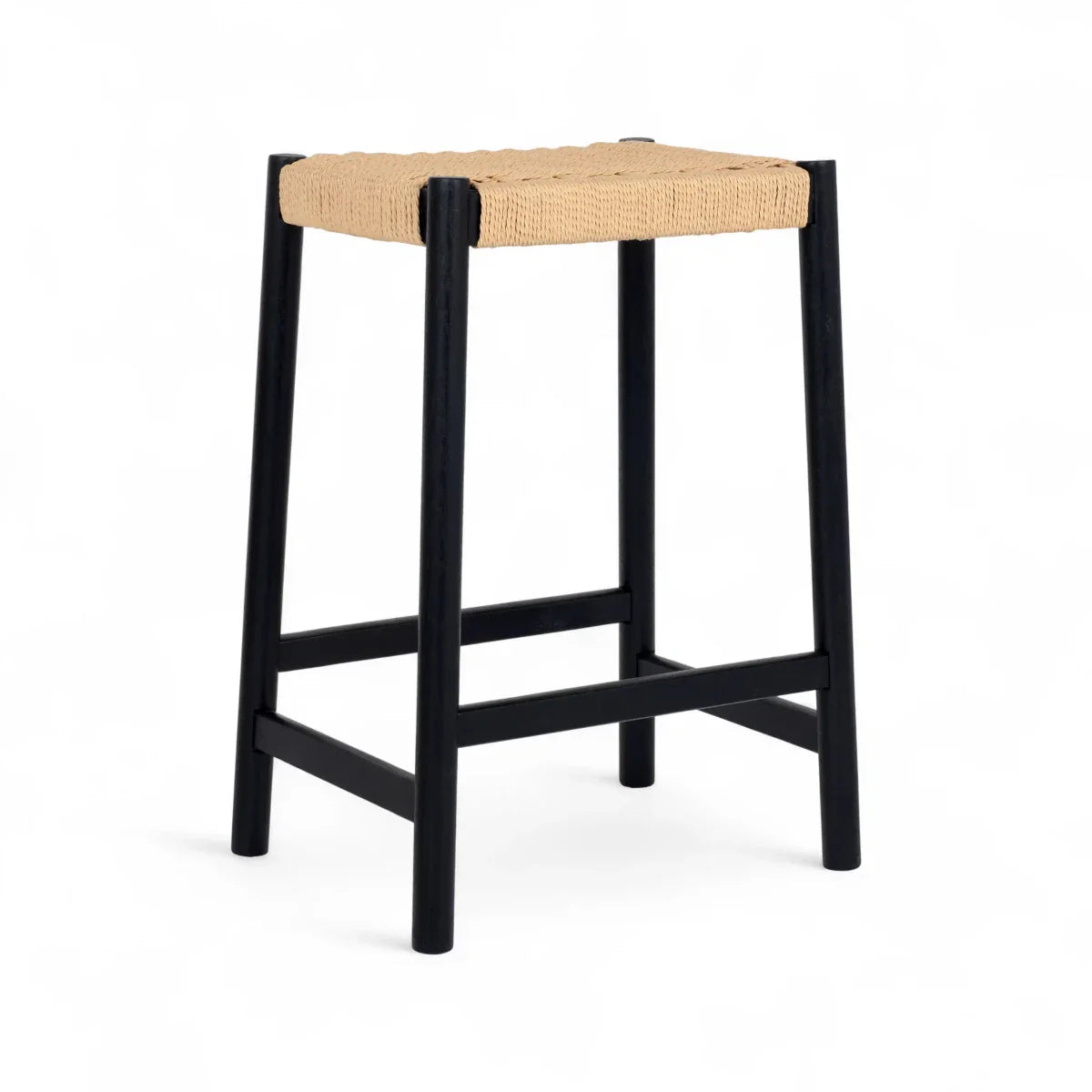 2er Set Barhocker Ida mit Geflechtsitz - Schwarz