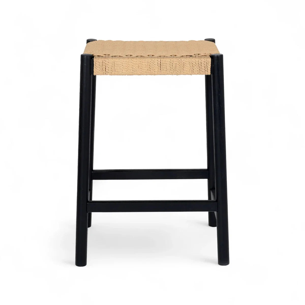 Barhocker Ida mit Geflechtsitz - Schwarz/Beige