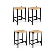4er Set Barhocker Ida mit Geflechtsitz - Schwarz