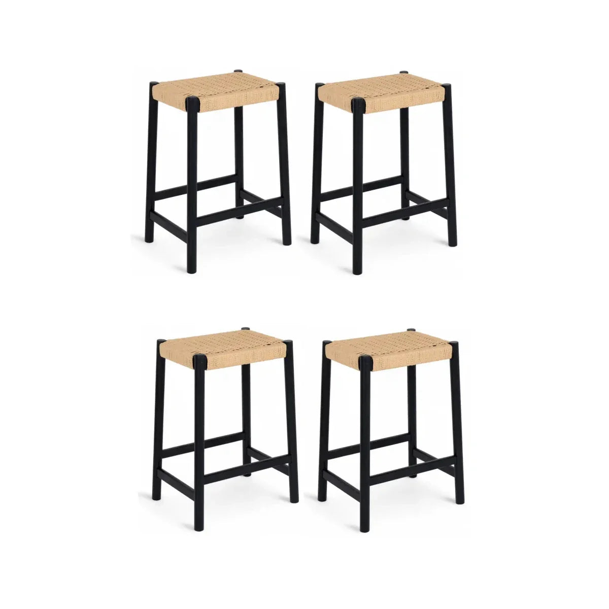 4er Set Barhocker Ida mit Geflechtsitz - Schwarz