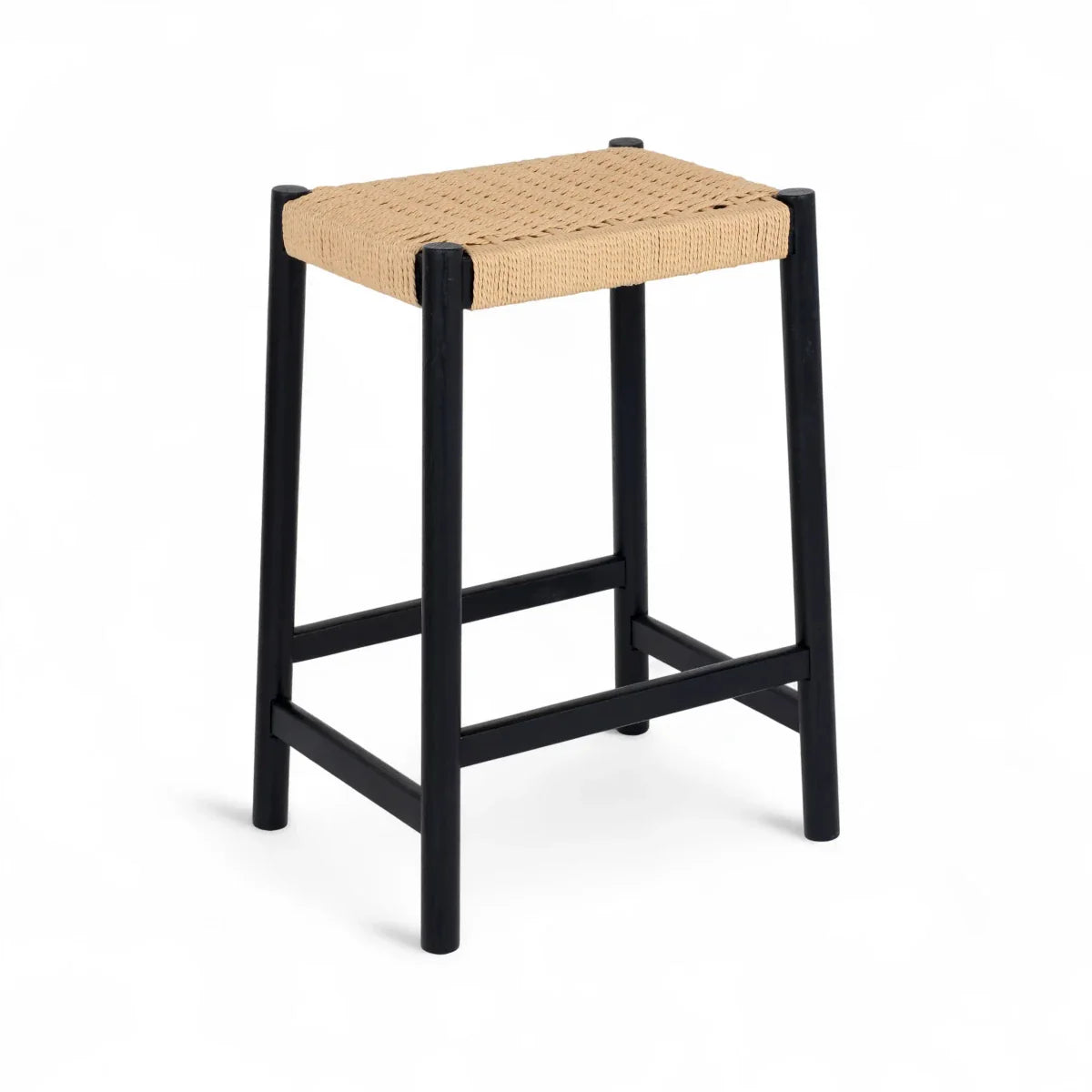 2er Set Barhocker Ida mit Geflechtsitz - Schwarz