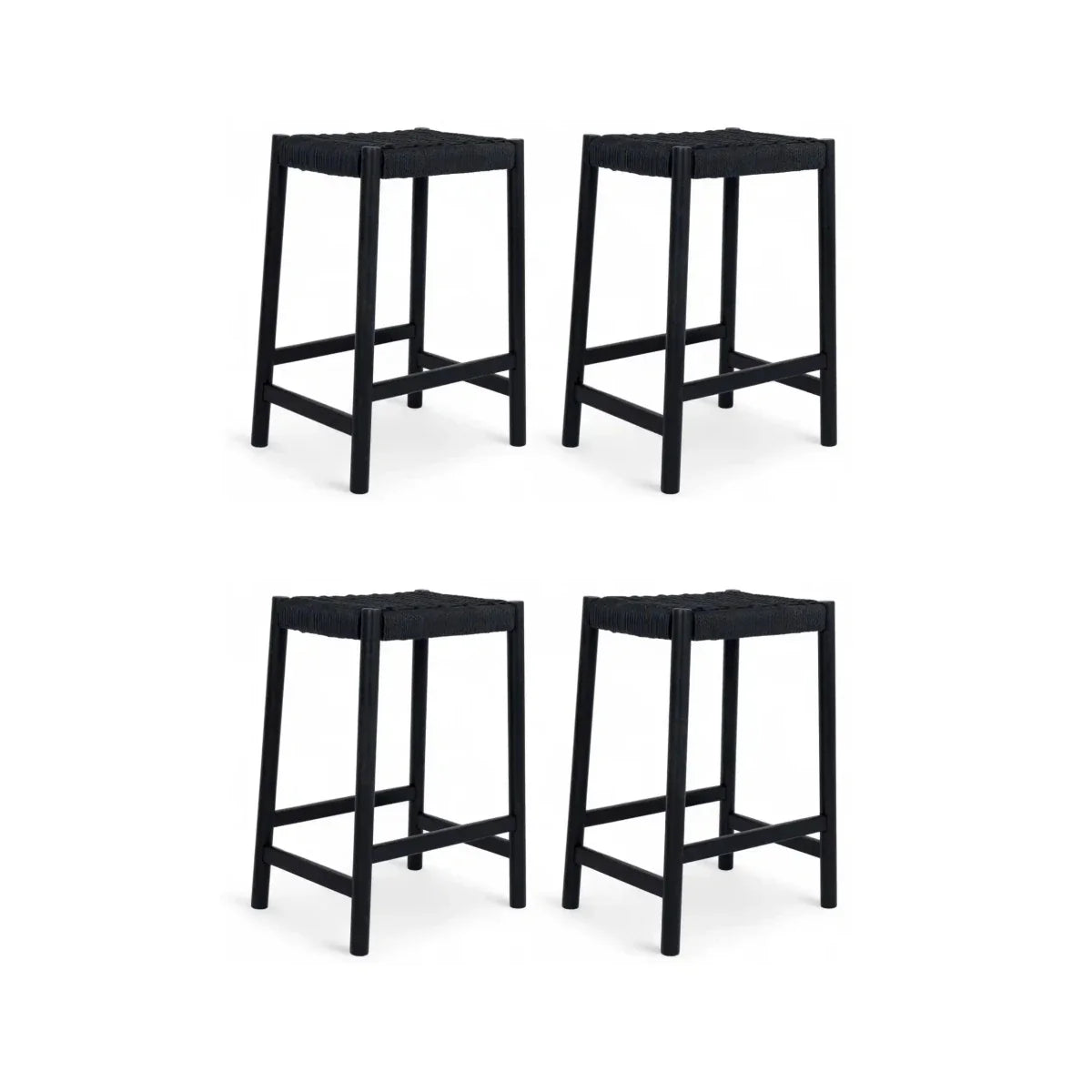 4er Set Barhocker Ida mit Geflechtsitz - Schwarz
