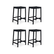 4er Set Barhocker Ida mit Geflechtsitz - Schwarz
