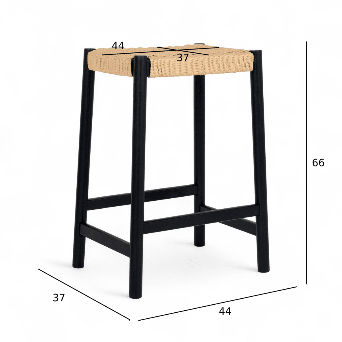 4er Set Barhocker Ida mit Geflechtsitz - Schwarz