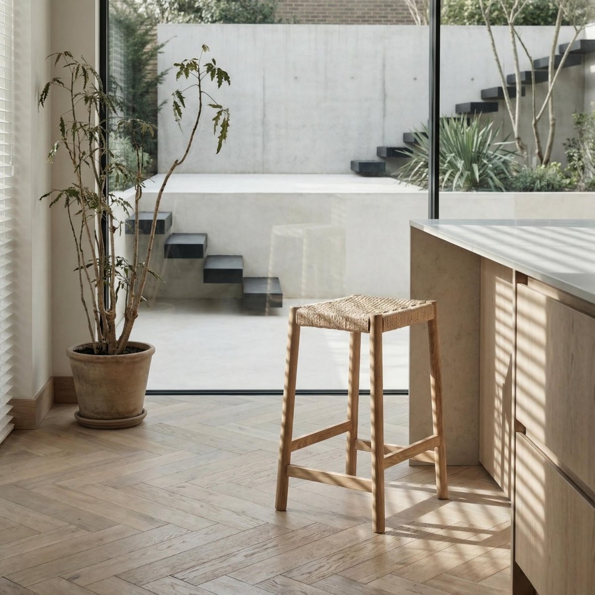 4er Set Barhocker Ida mit Geflechtsitz - Wildeiche