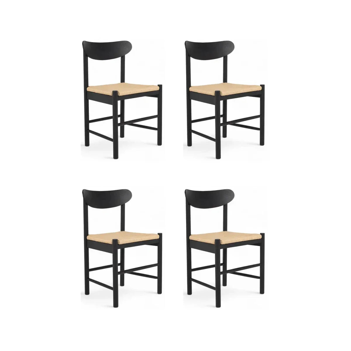 4er Set Esszimmerstühle Malou mit Geflechtsitz - Schwarz