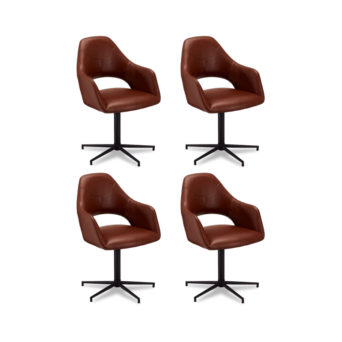 4er Set Esszimmerstühle mit Armlehne - Drehbar - Cognac Braun