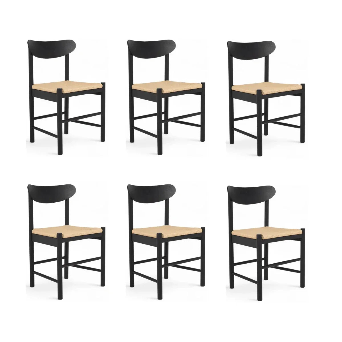 6er Set Esszimmerstühle Malou mit Geflechtsitz - Schwarz