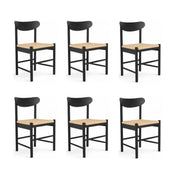 6er Set Esszimmerstühle Malou mit Geflechtsitz - Schwarz