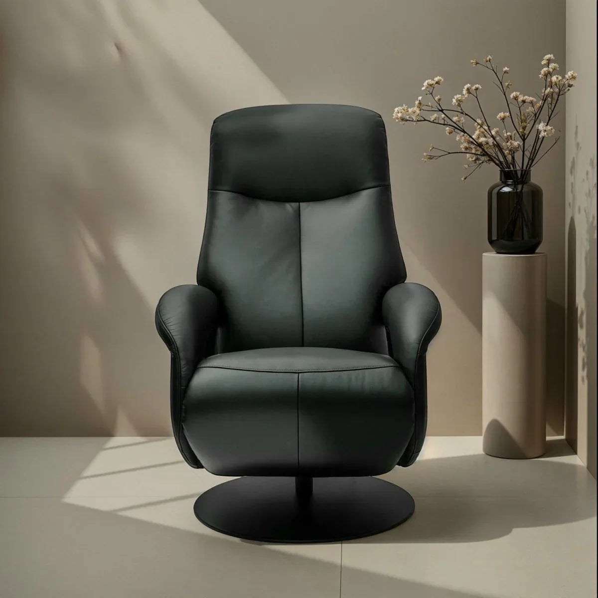 FURNHOUSE Bull Elektrischer Relaxsessel - Echtleder Schwarz