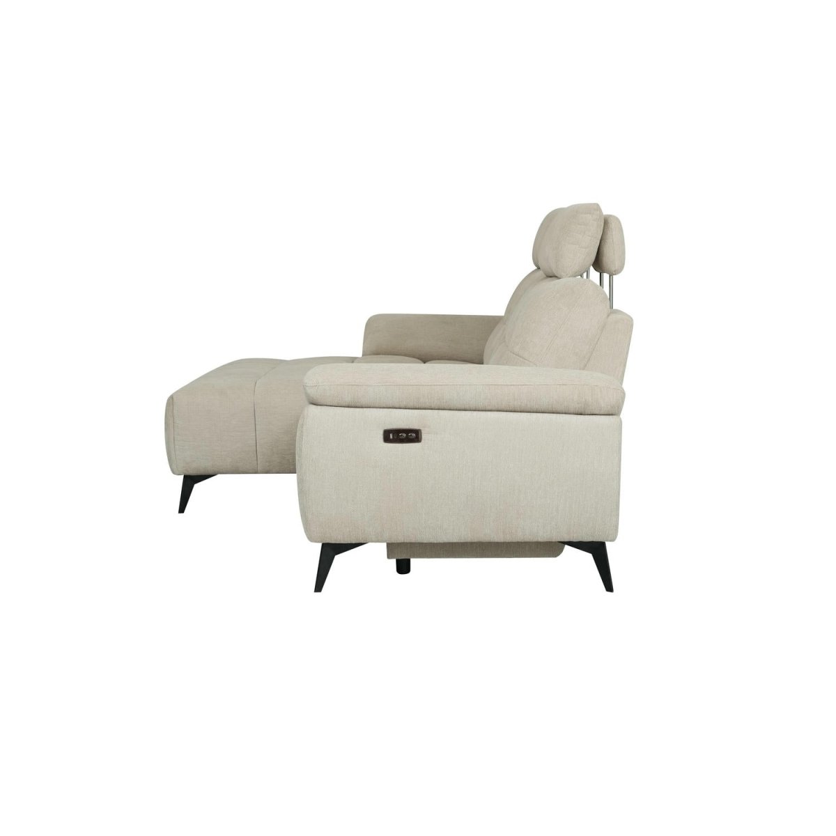 L-Form Ecksofa Links - mit Elektrische Relaxfunktion, USB - Stoffbezug Creme Beige