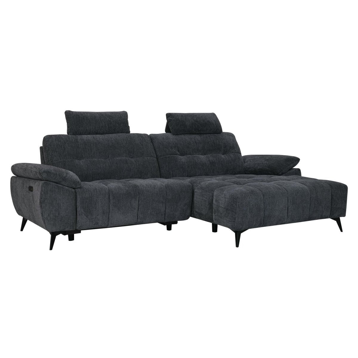 L-Form Ecksofa Rechts - mit Elektrische Relaxfunktion, USB - Stoffbezug Grau