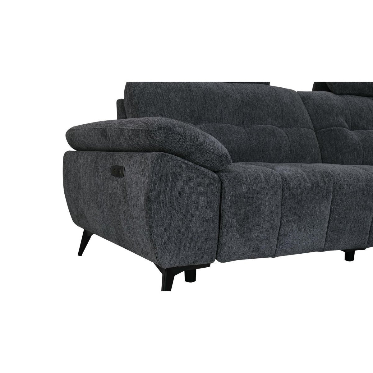 L-Form Ecksofa Rechts - mit Elektrische Relaxfunktion, USB - Stoffbezug Grau