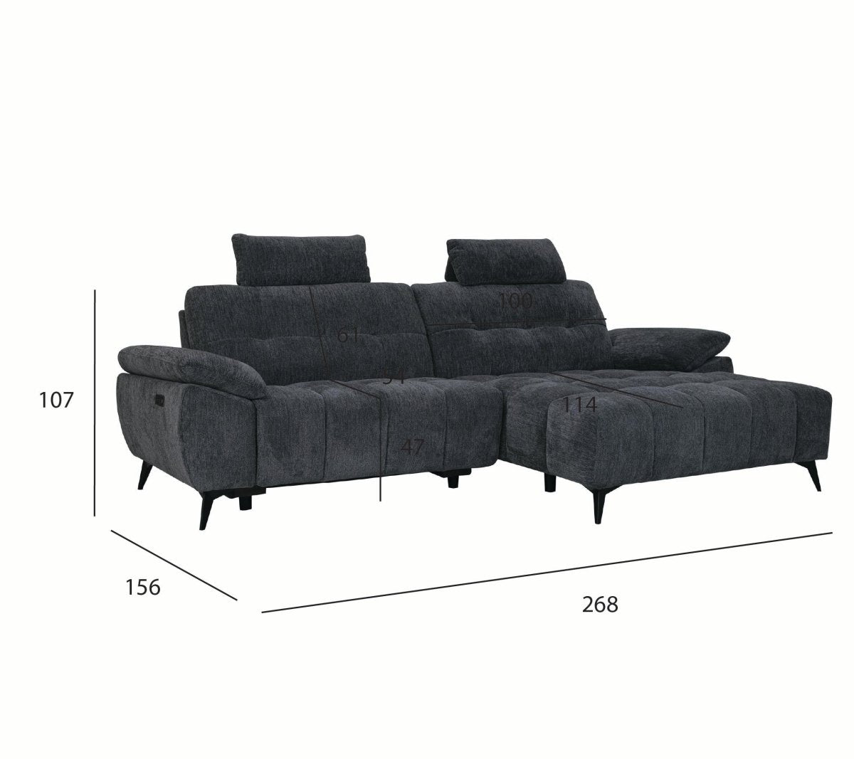 L-Form Ecksofa Rechts - mit Elektrische Relaxfunktion, USB - Stoffbezug Grau
