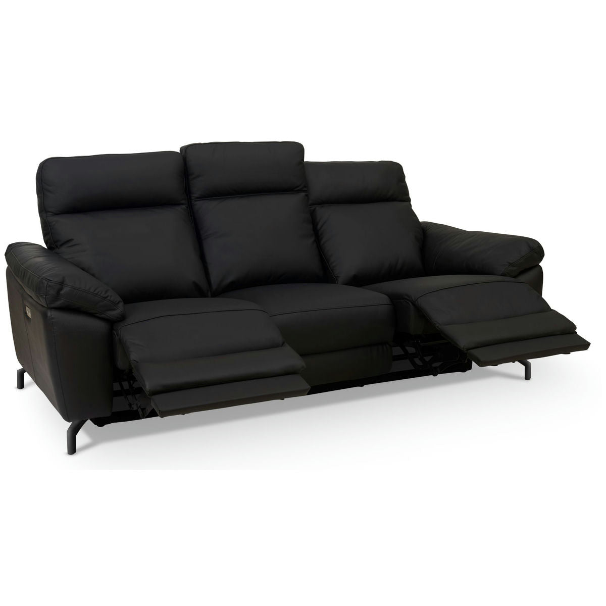 Couchgarnitur 3+2 - mit Elektrische Relaxfunktion, USB - Lederbezug Schwarz