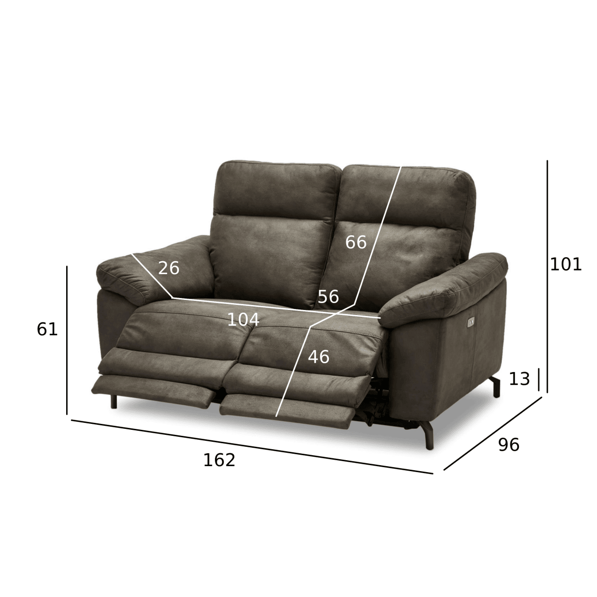 Couchgarnitur 3+2 - mit Elektrische Relaxfunktion, USB - Stoffbezug Taupe
