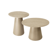 Couchtisch 2er Set ø45/60 cm - Travertine-Optik Beige