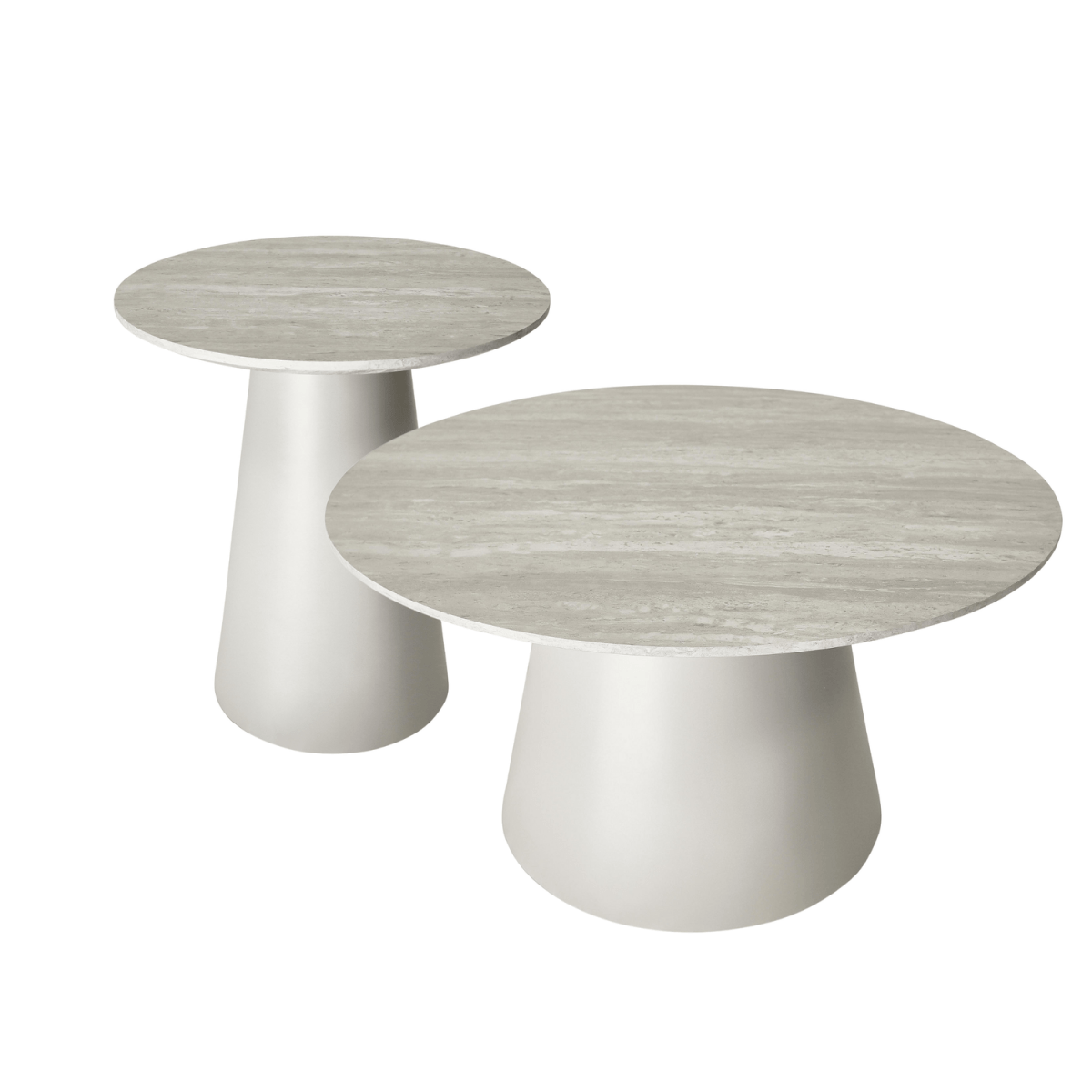 Couchtisch 2er Set ø45/80 cm - Travertine-Optik Grau