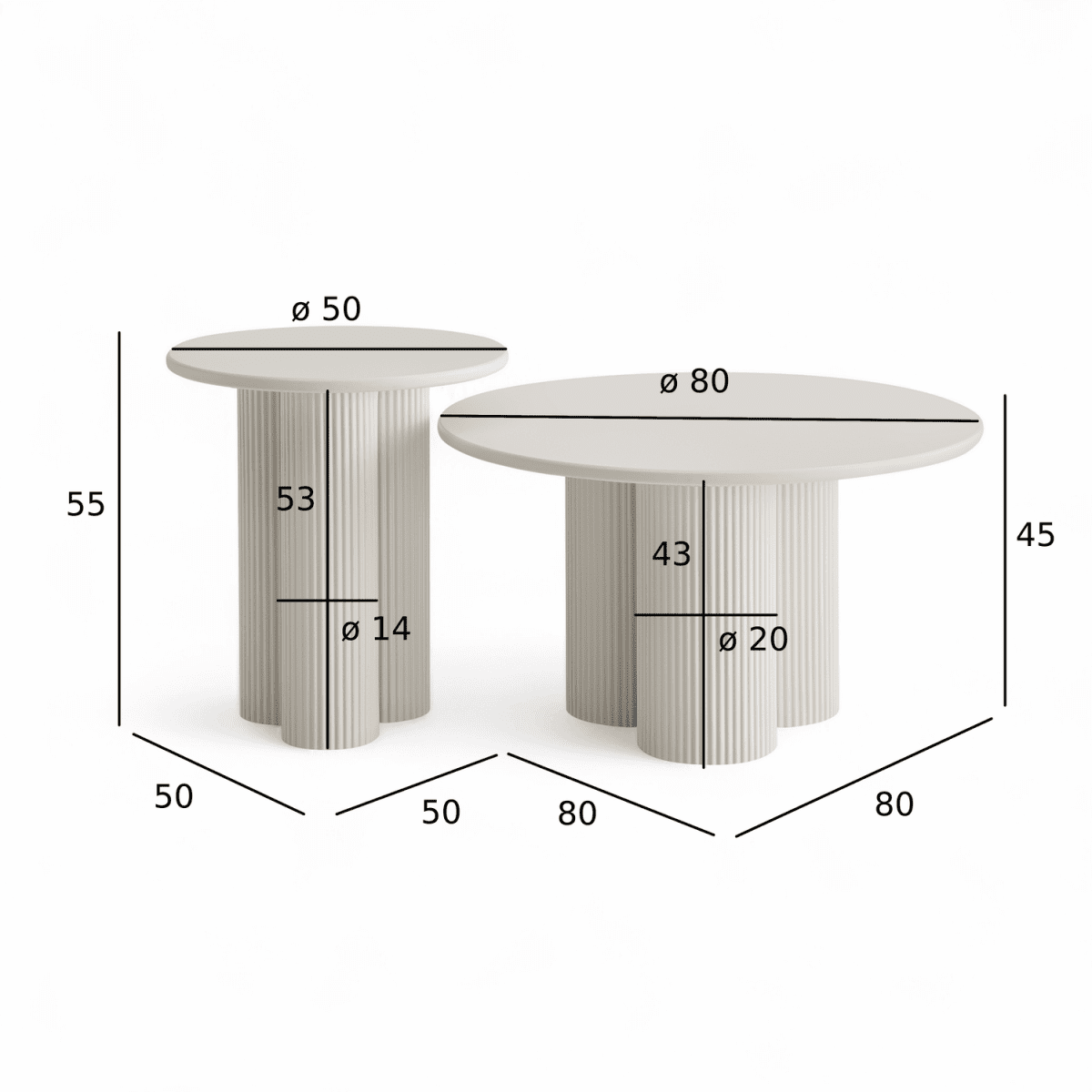 Couchtisch 2er Set ø50/80 cm - Weiß
