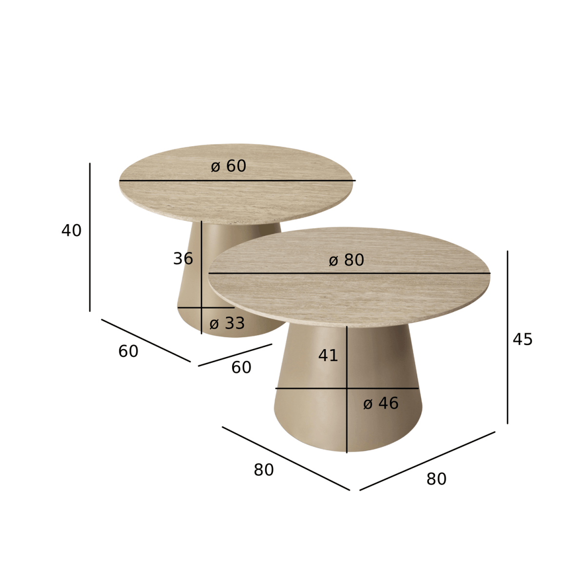 Couchtisch 2er Set ø60/80 cm - Travertine-Optik Beige