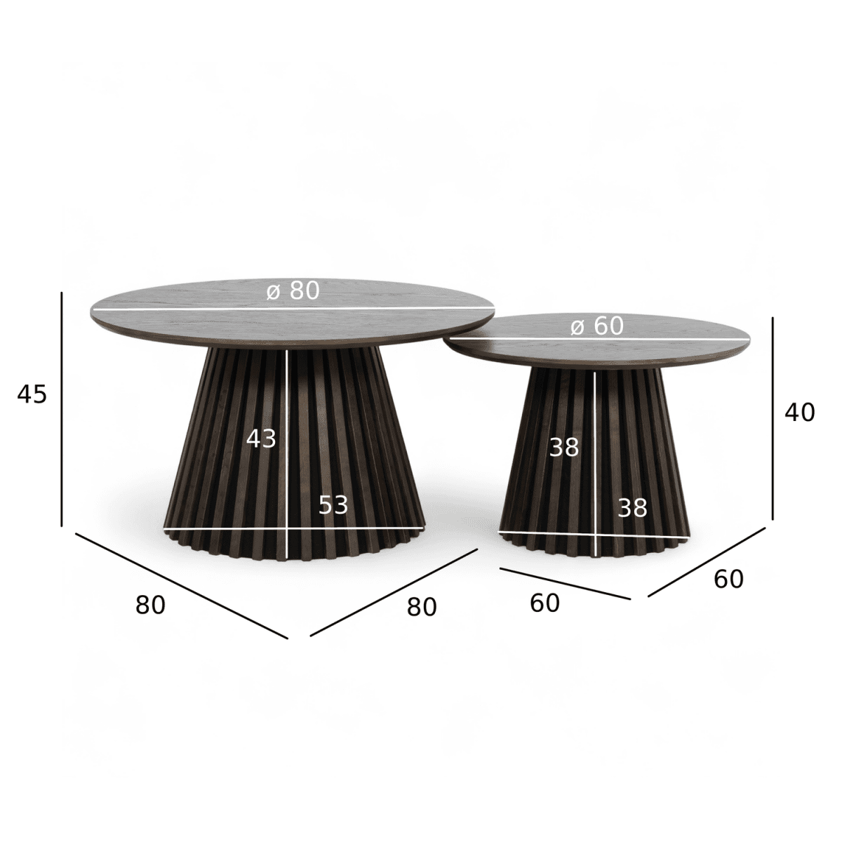 Couchtisch 2er Set Svendborg ø60/80 cm -  Räuchereiche