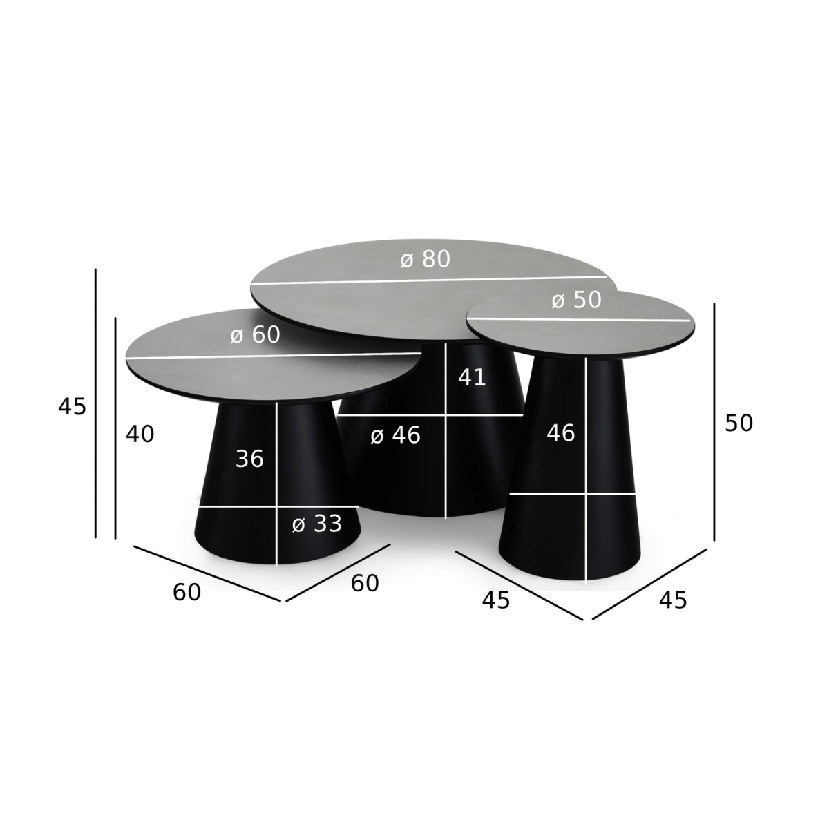 Couchtisch 3er Set ø80/60/45 cm - Marmoroptik Hellgrau