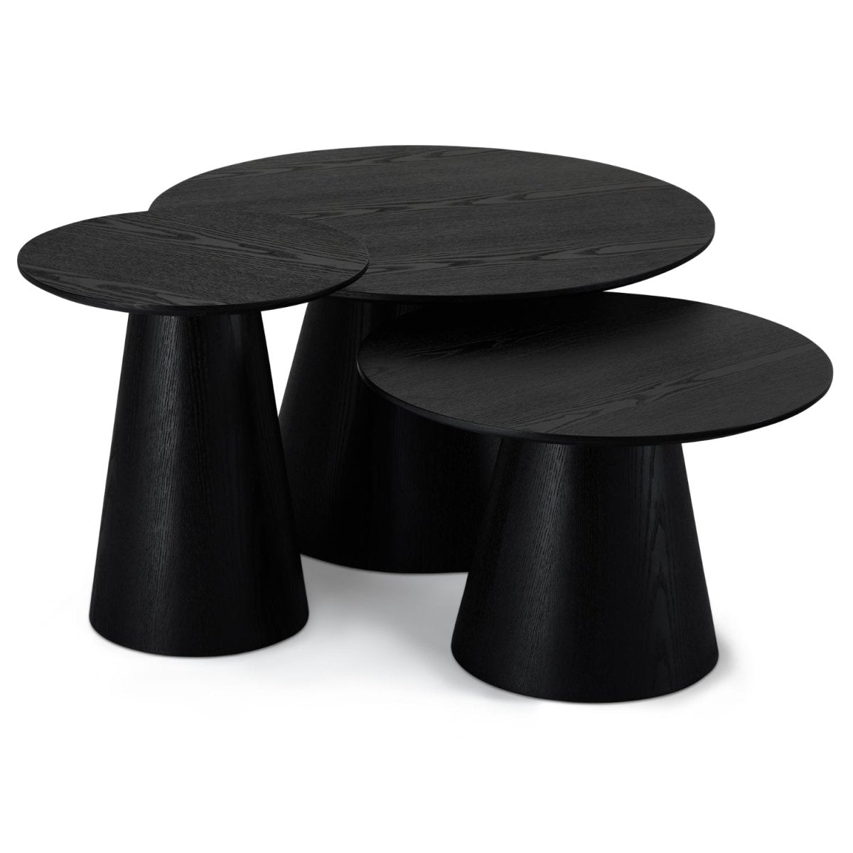 Couchtisch 3er Set ø80/60/45 cm - Eiche Schwarz