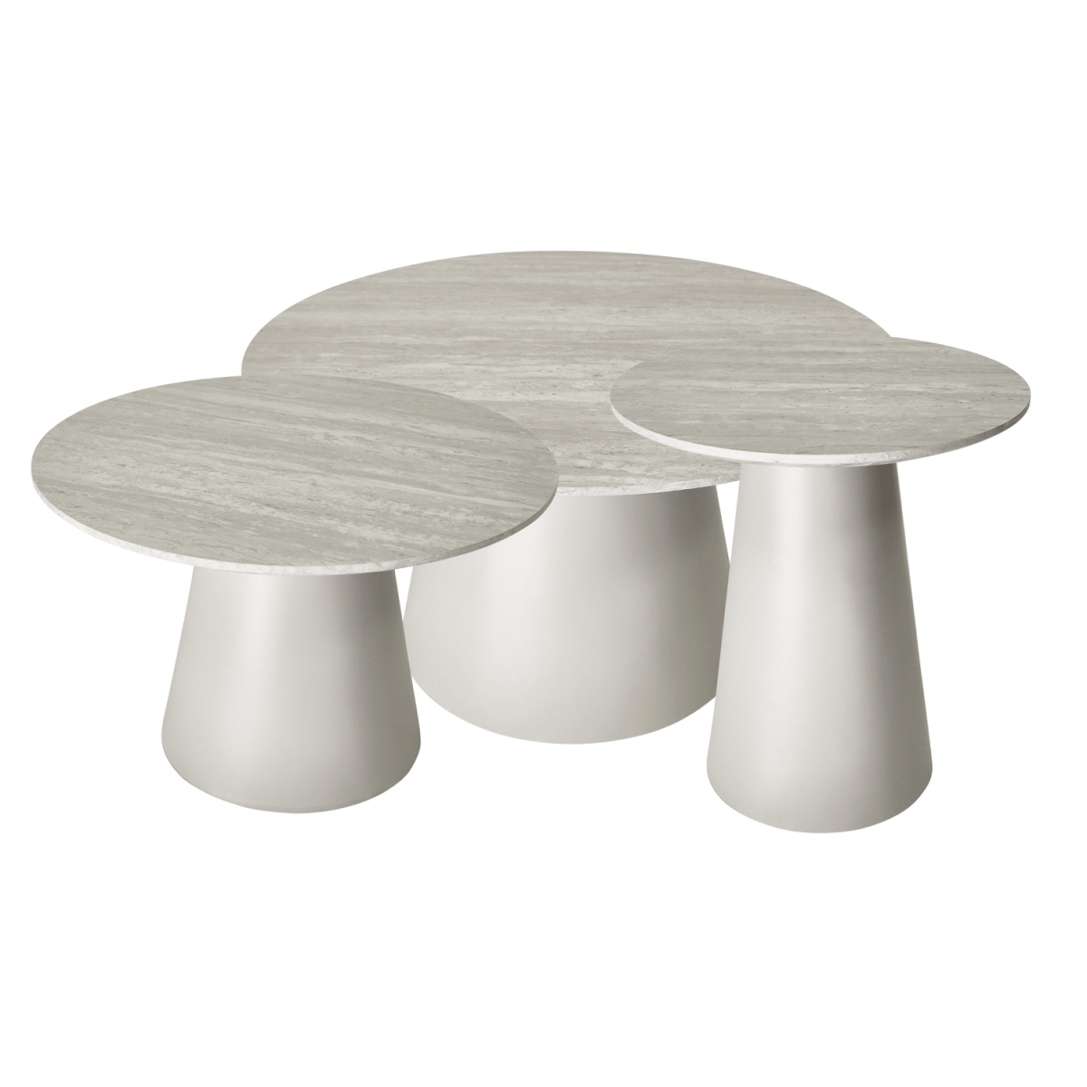 Couchtisch 3er Set ø80/60/45 cm - Travertine-Optik Grau