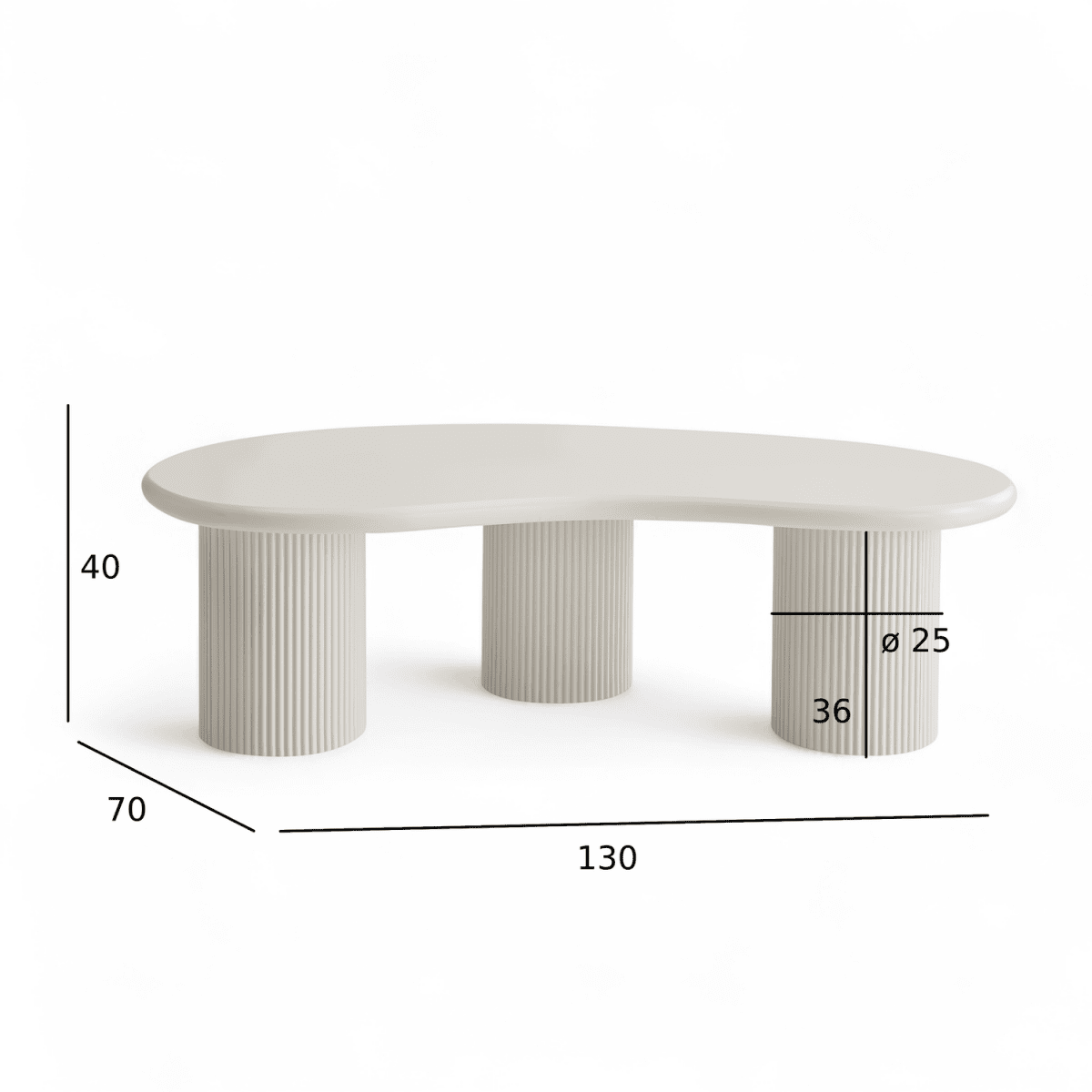 Couchtisch Nierenförmig 130x70 cm - Weiß