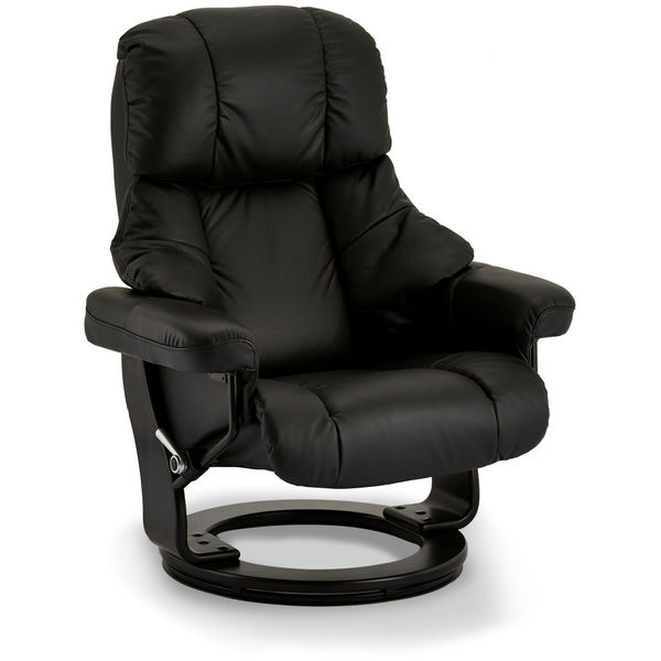 Manueller Relaxsessel mit Fußhocker - Echtleder/PVC Schwarz