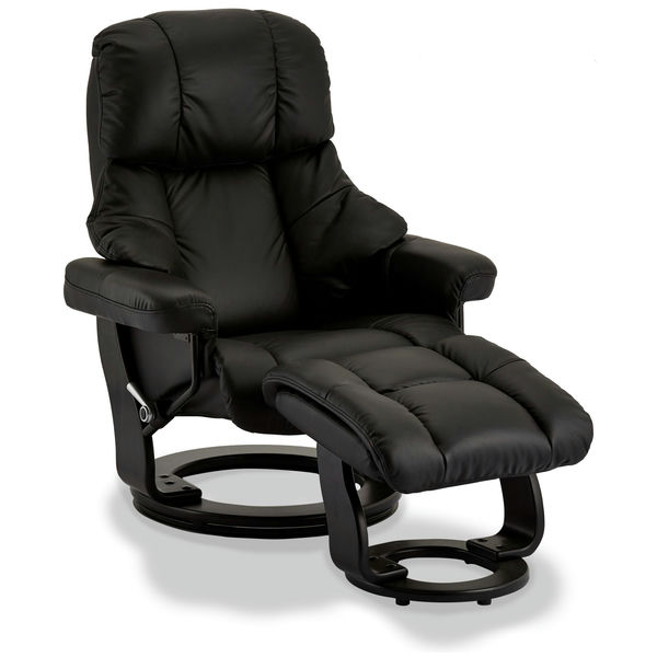 Manueller Relaxsessel mit Fußhocker - Echtleder/PVC Schwarz