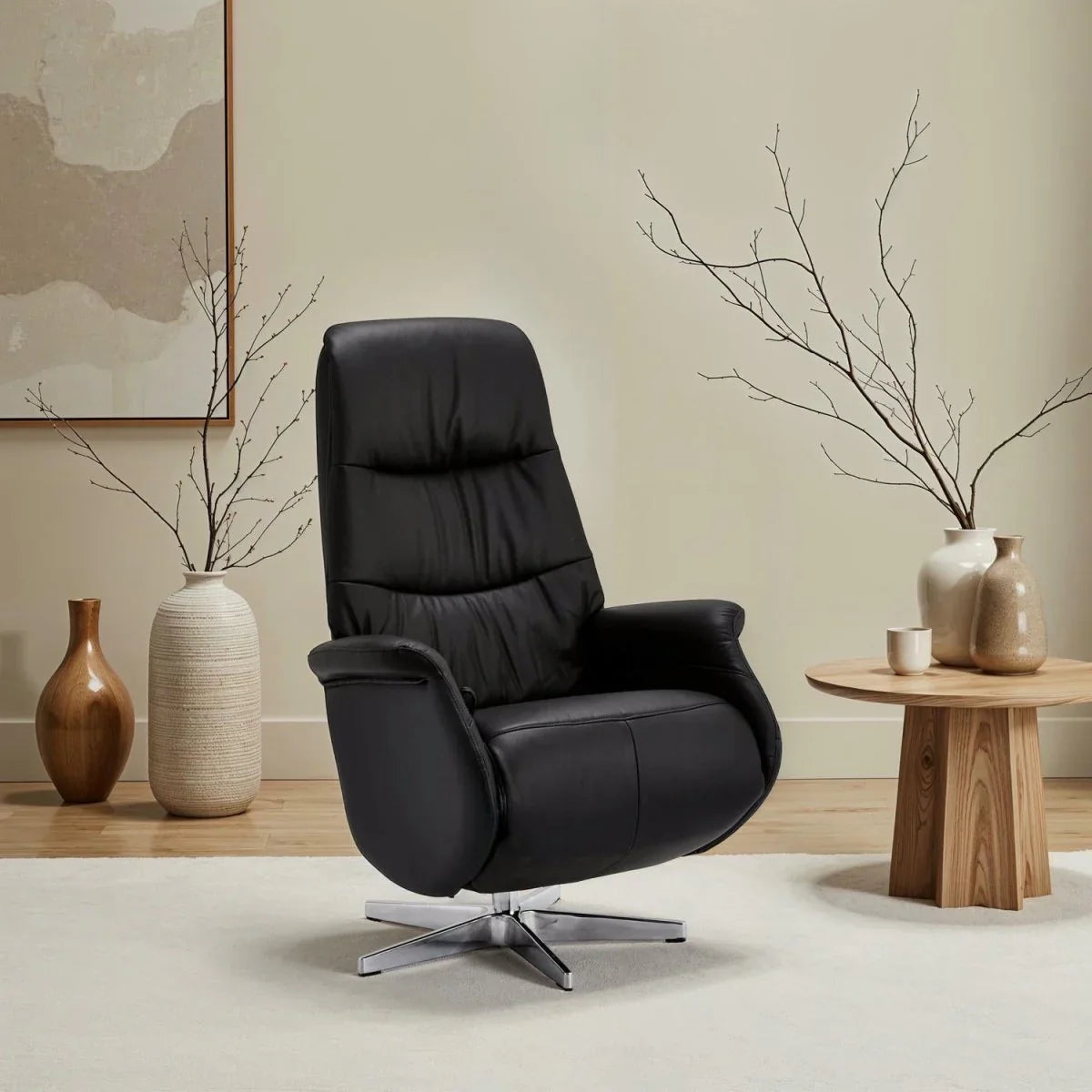 FURNHOUSE Delta Manueller Relaxsessel - Echtleder/PVC Schwarz