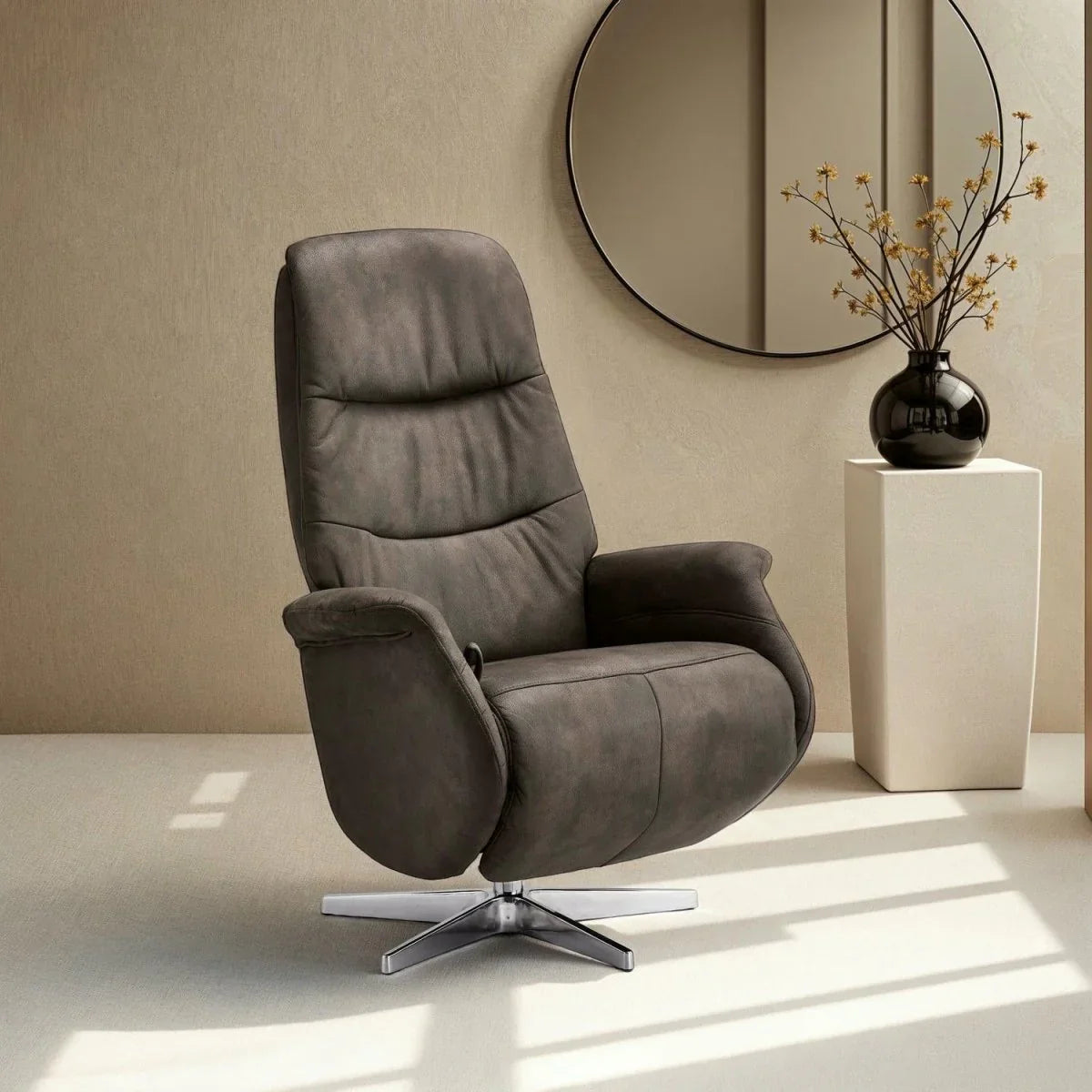 FURNHOUSE Delta Manueller Relaxsessel - Stoffbezug Taupe Grau