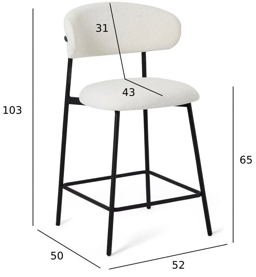FURNHOUSE Diana Barhocker 2er Set - Bouclé-Stoff Weiß